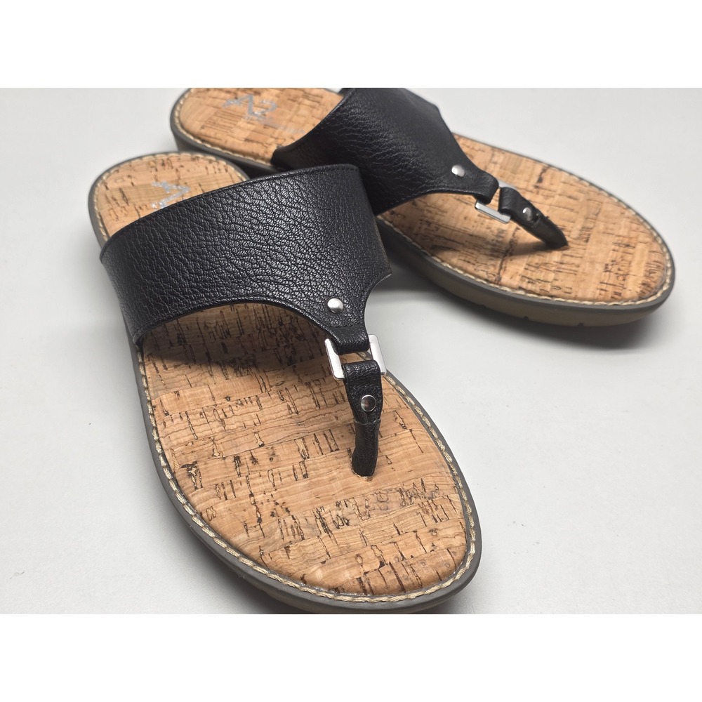 A2 by Aerosoles Cool Cat Black Pebbled Thong Slide Sandals Women 6.5M Comfort